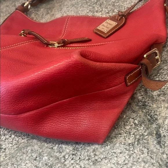 Dooney & Bourke Red Pebbled Leather Hobo with Braided Handle & Diagonal Zips Y2K - Picture 6 of 12